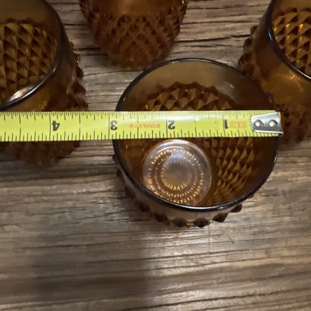 Vintage Indiana Glass Diamond Point Fkat Amber Tumblers, Set Of‎ 4, 3.5" Tall - Picture 6 of 6